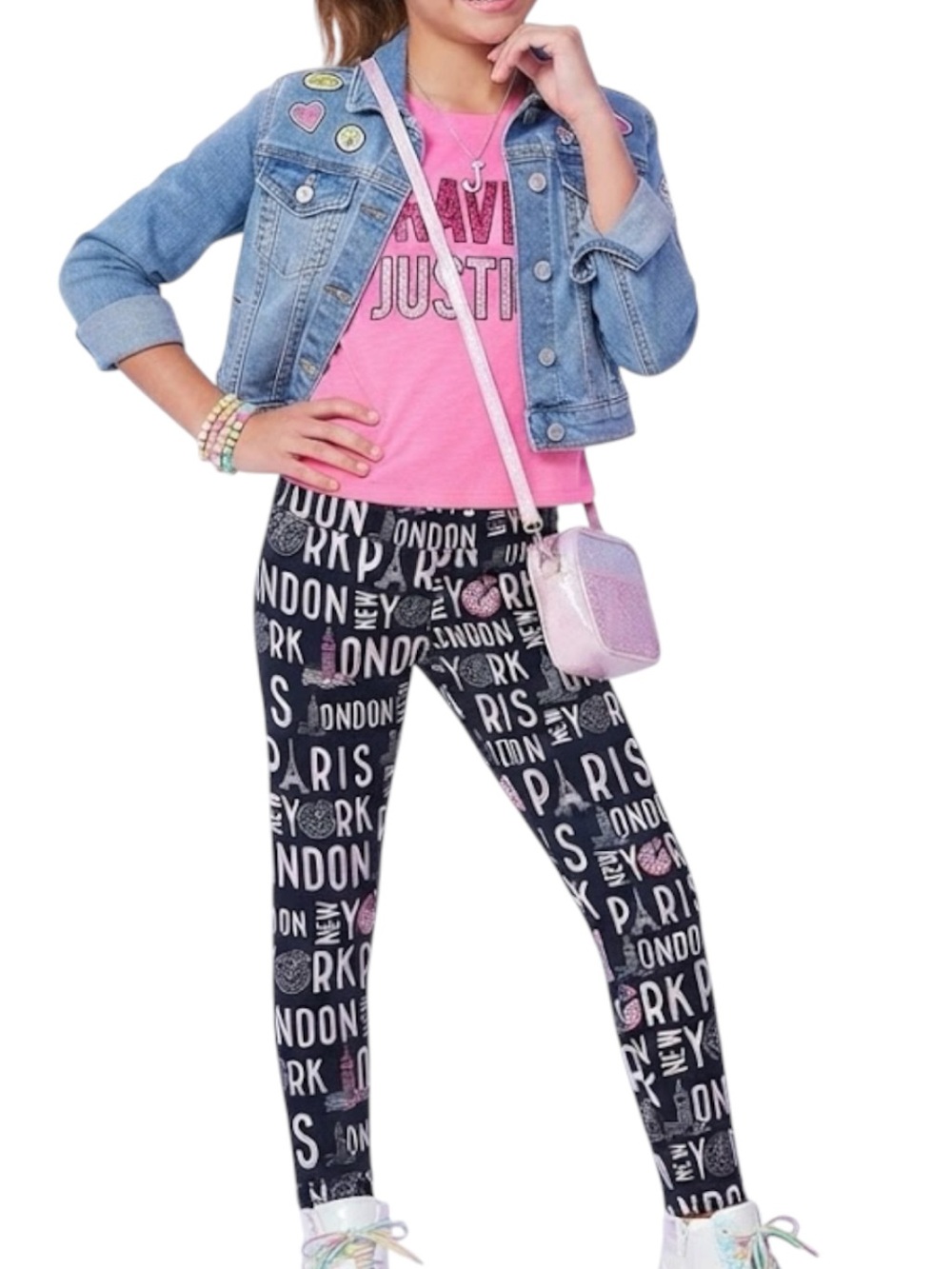 JUSTICE Y2K Graffiti City Print Active Leggings Black Size 8